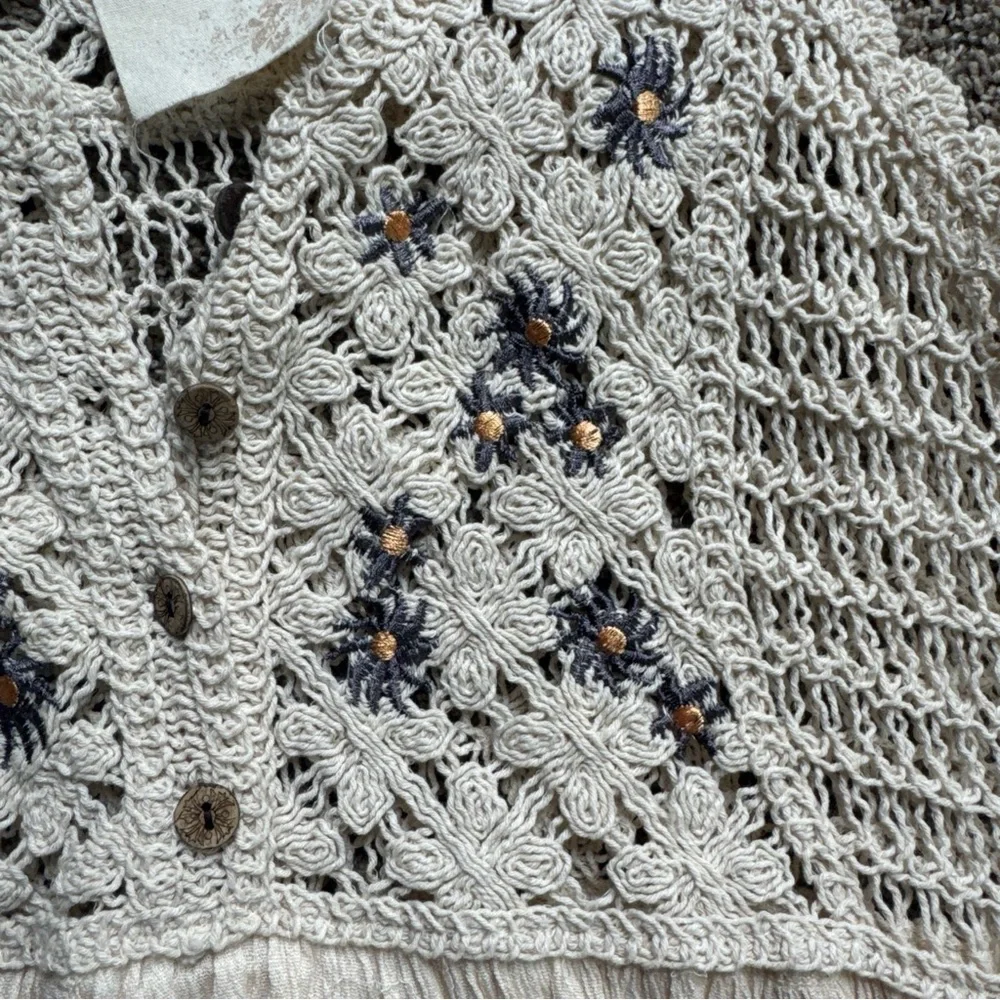 Hem & Thread Women’s Medium Cream Crochet Top Dress - Picture 3 of 13